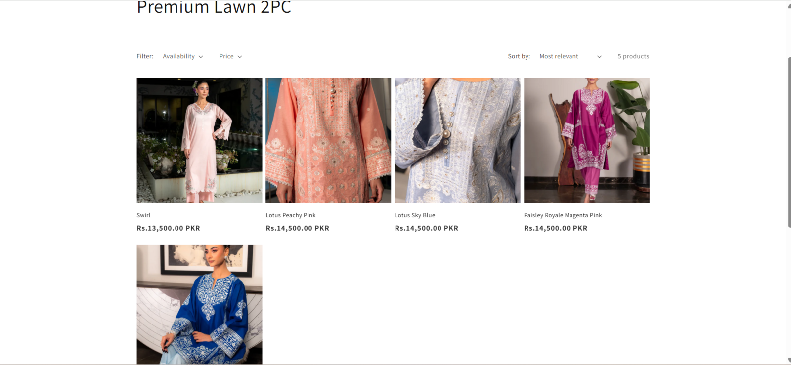 Dia by Nadia Premium Lawn 2PC storefront — five listings
