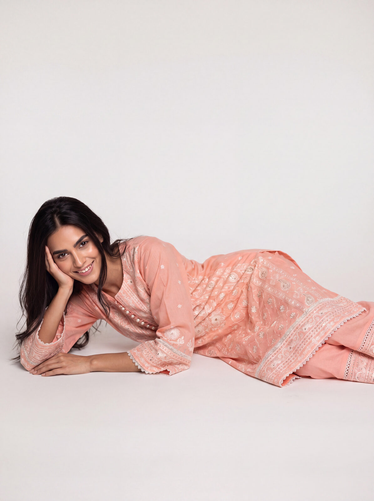 Blush kurta — reclining